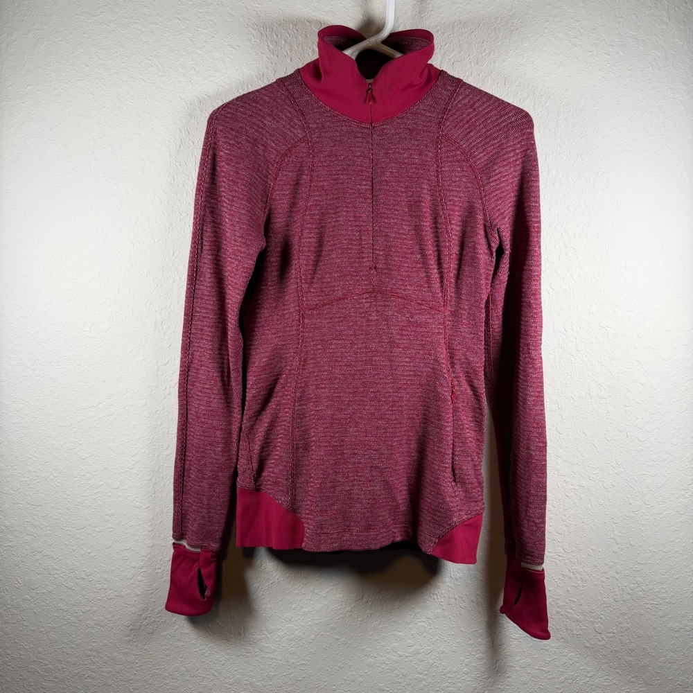 Lululemon Runderful 1/2 Zip Pullover Thumbhole Active Top Womens 4 Berry Rumble